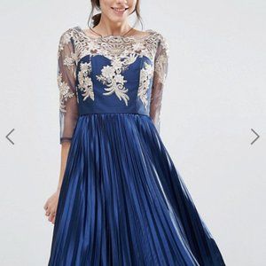 Navy Blue Lace Sleeve Dress